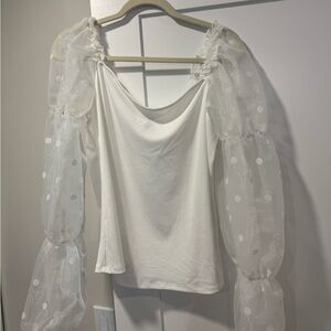 Eloquii White Long Sleeve Blouse with Asymmetrical Ruched Design